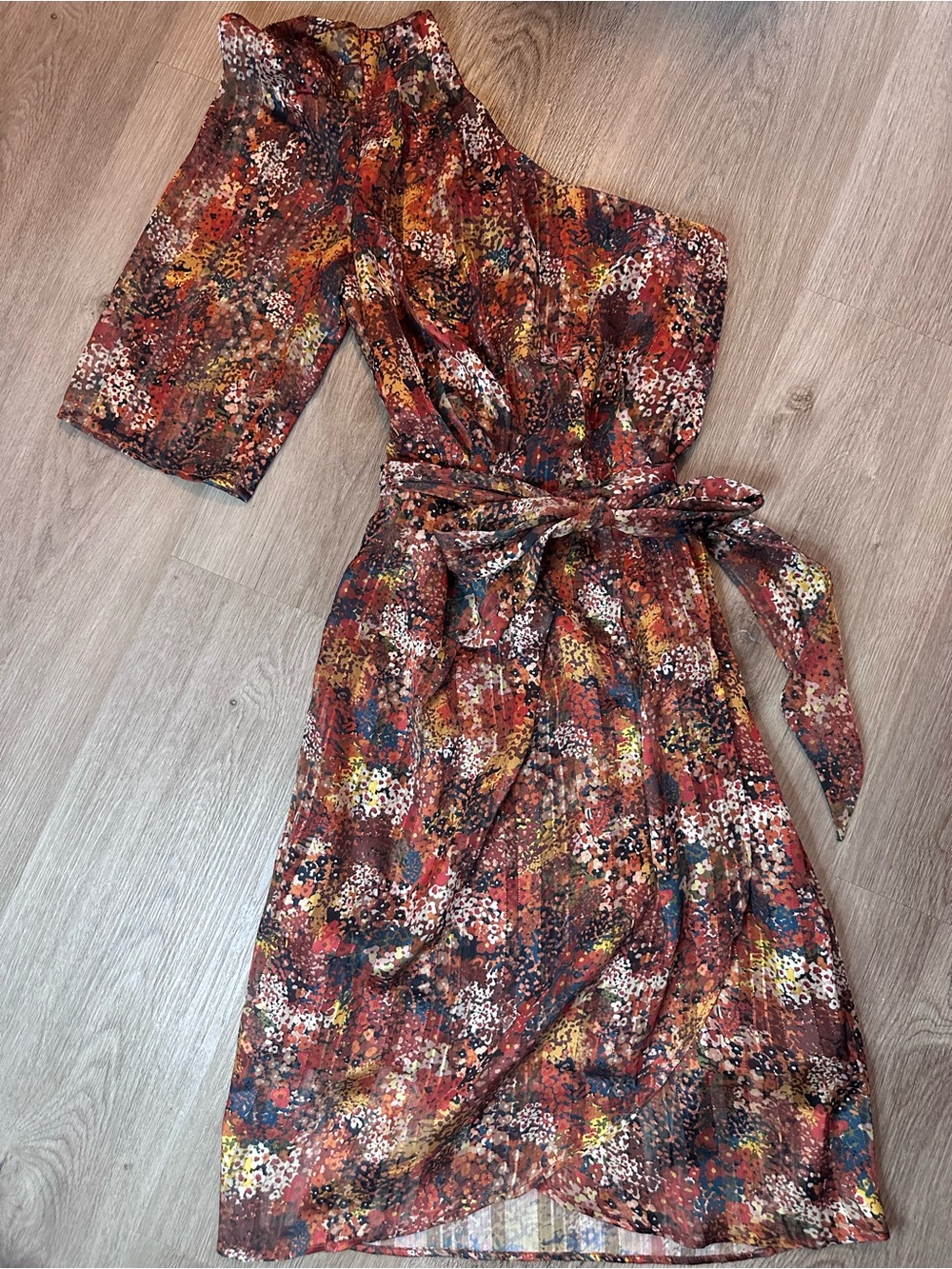 Adelyn Rae One-Shoulder Multi-Color Floral Rust Dress